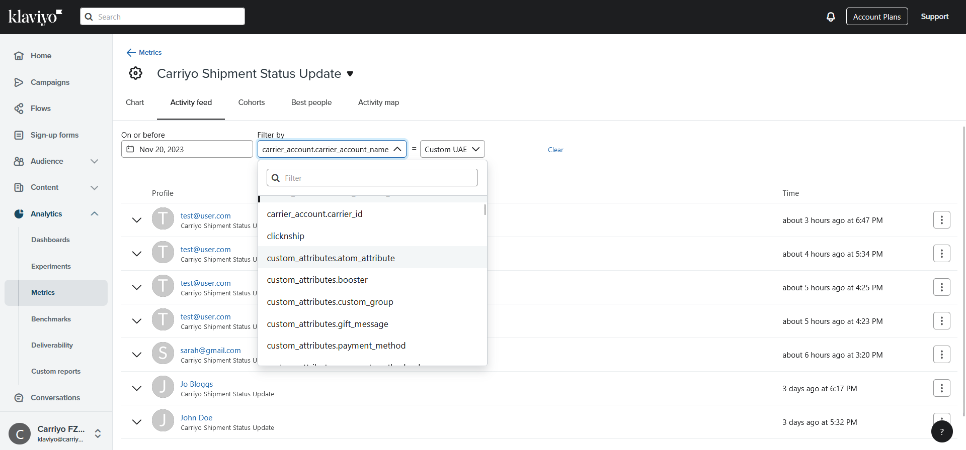 Activity feed filtering