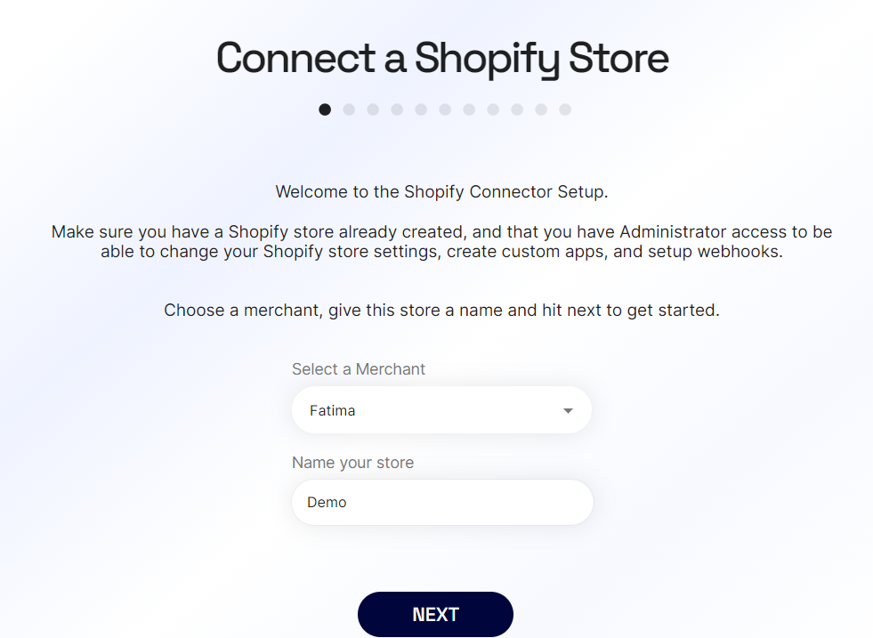 Setup wizard, merchant and name