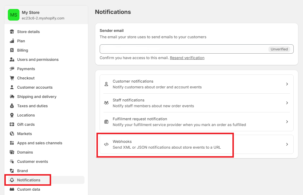 Shopify notifications panel