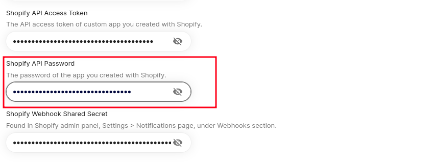 Paste into Shopify API Password