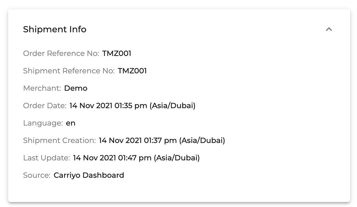 Shipment information in browser time zone
