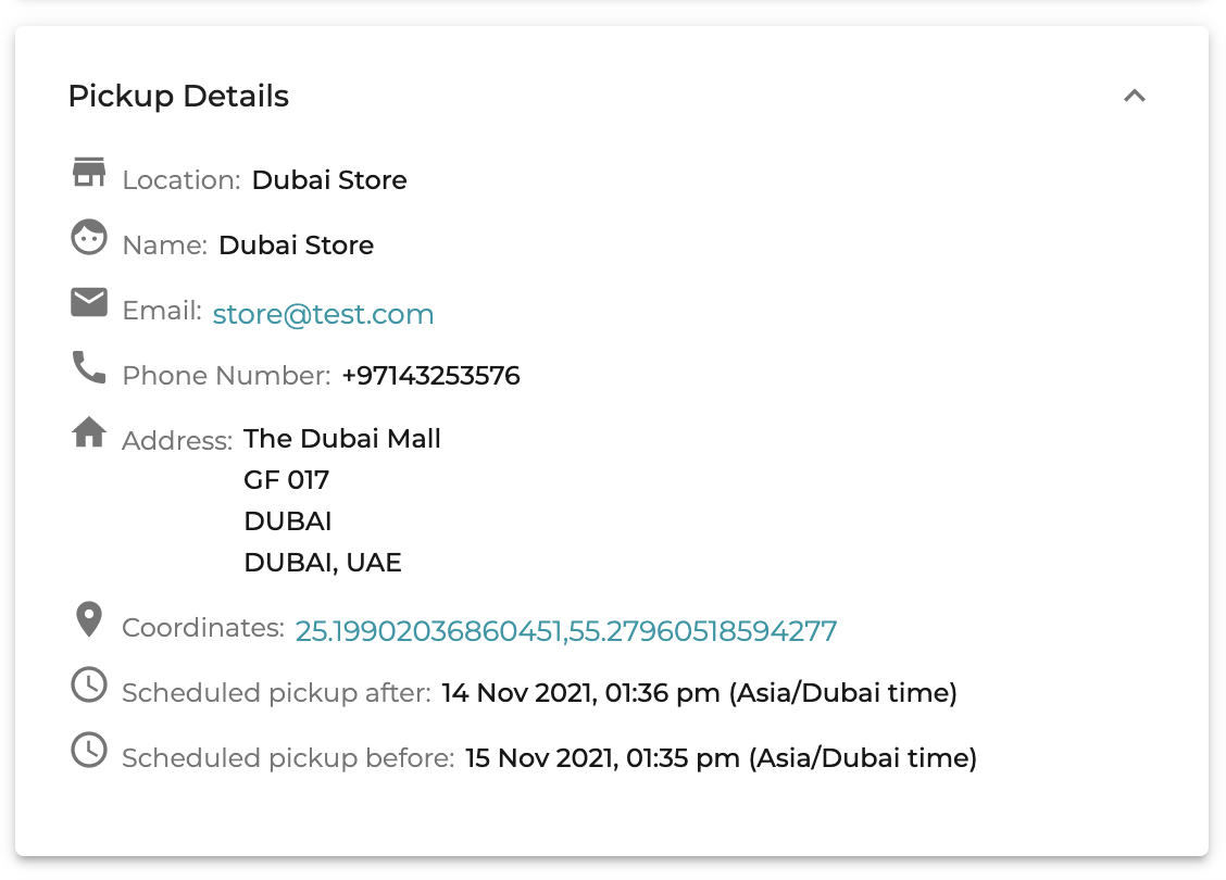 Pickup details in origin time zone