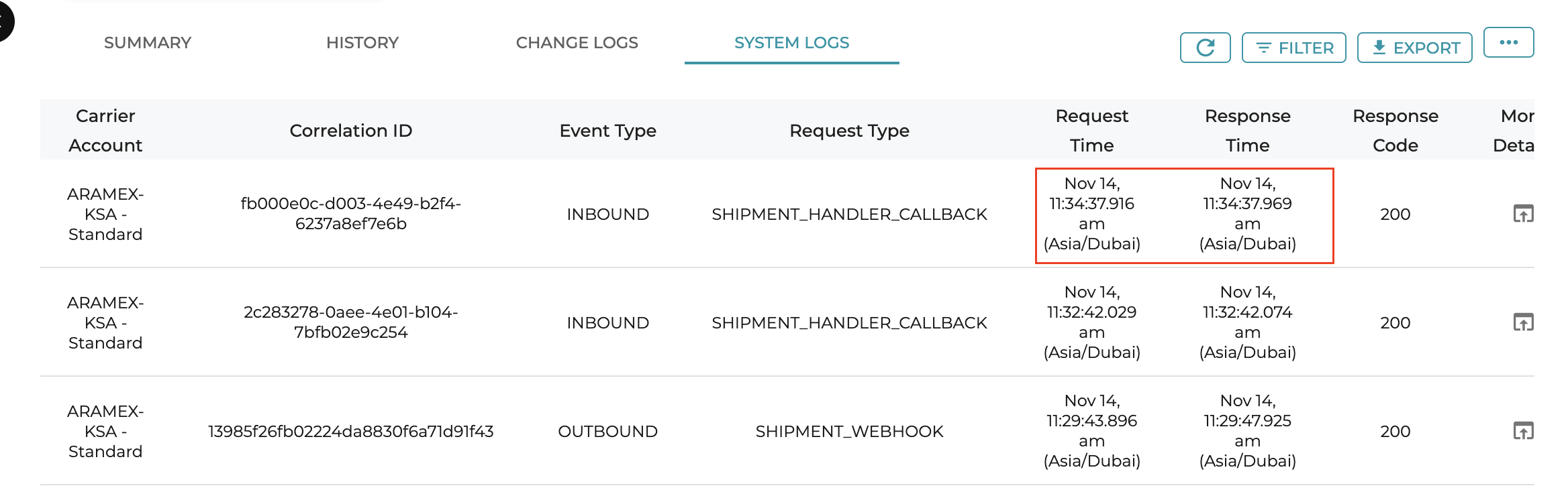 System logs in browser time zone