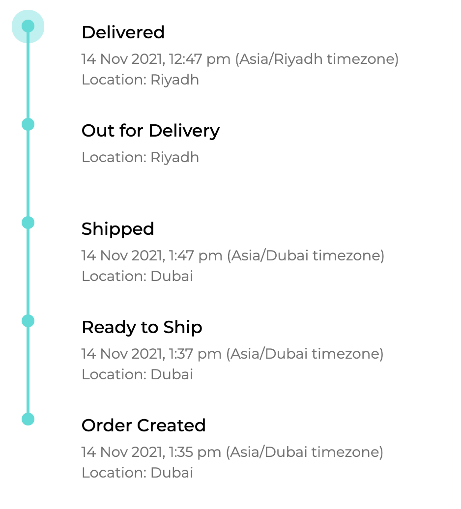 Shipment history on the tracking page