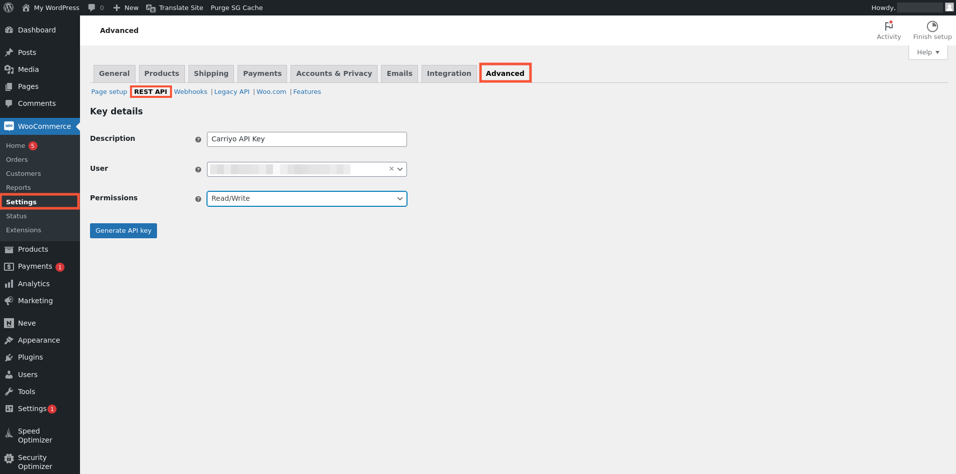 Create REST API key
