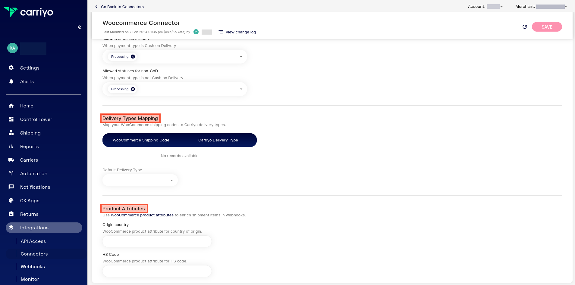 Delivery types and product attributes