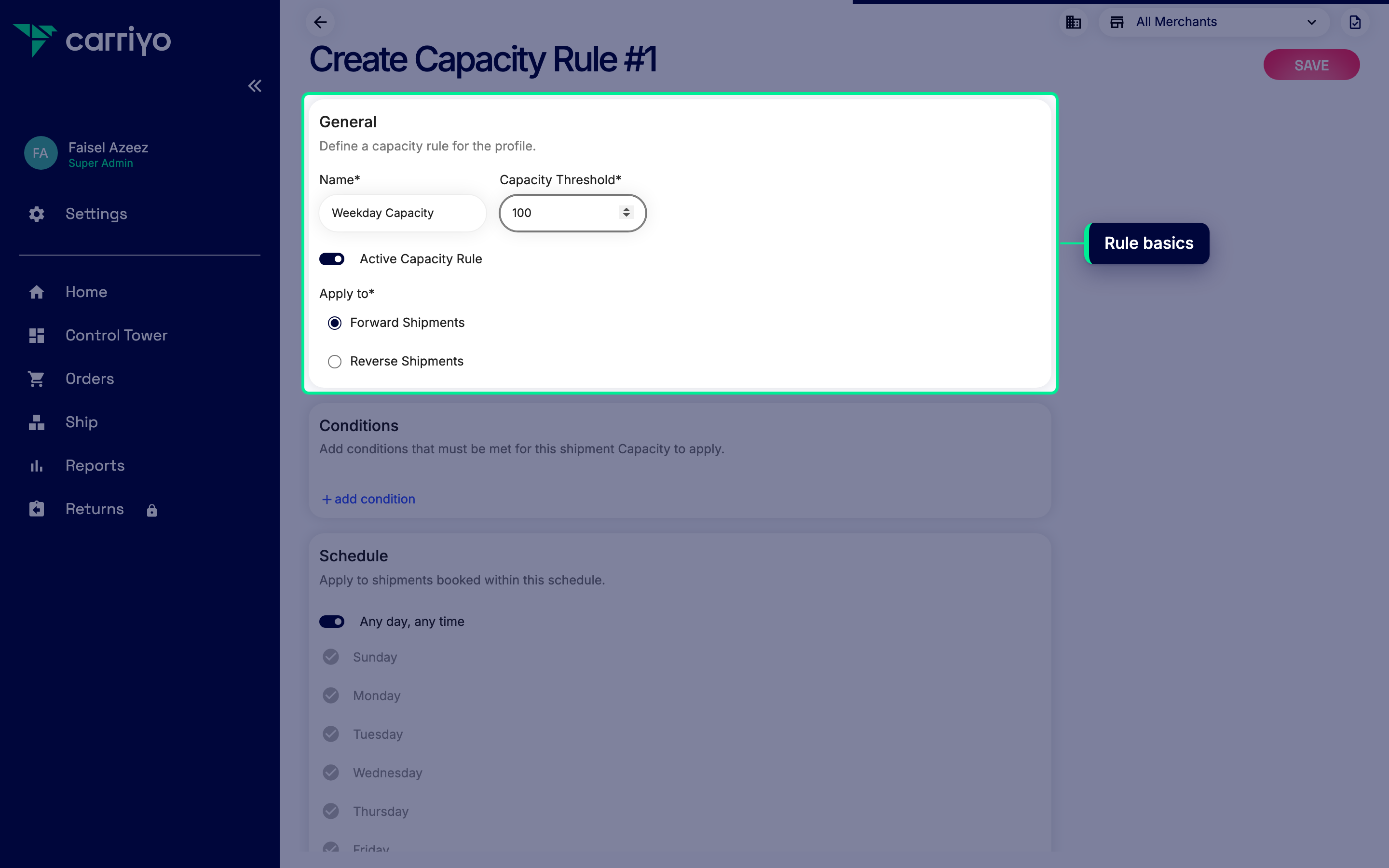 Rule form with name, threshold, and apply-to fields populated