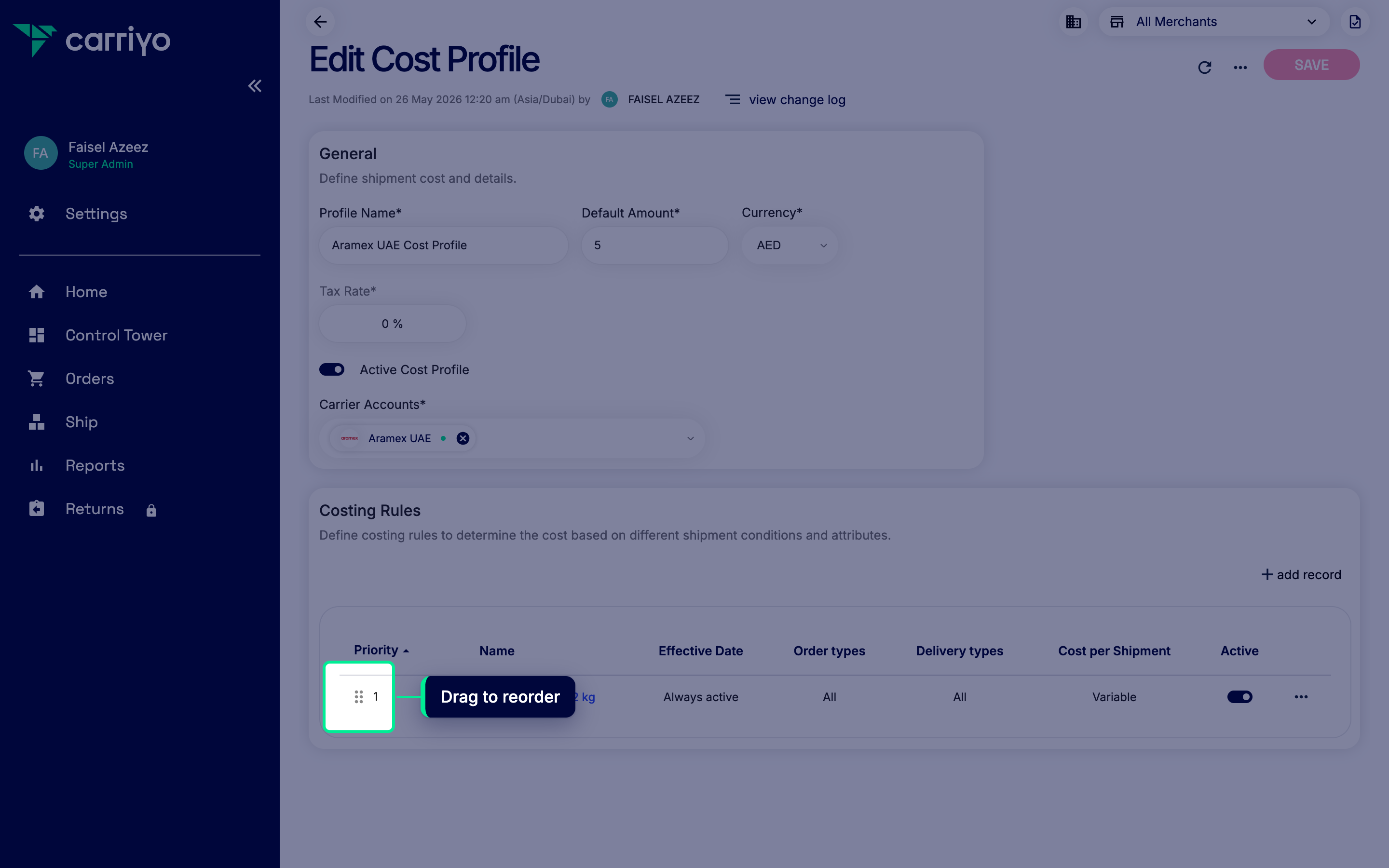 Rules list with drag handles visible